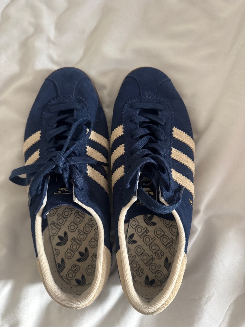 adidas Navy Suede Sneakers with Cream Stripes